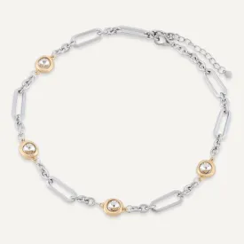 Short Contemporary Crystal Chain-Link Necklace In Gold & Silver-Tone