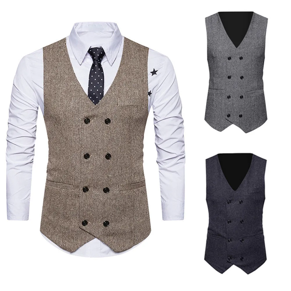 Slim Fit Formal Tweed Check Double Breasted Waistcoat