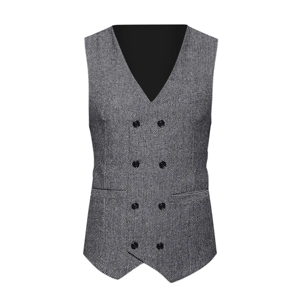 Slim Fit Formal Tweed Check Double Breasted Waistcoat