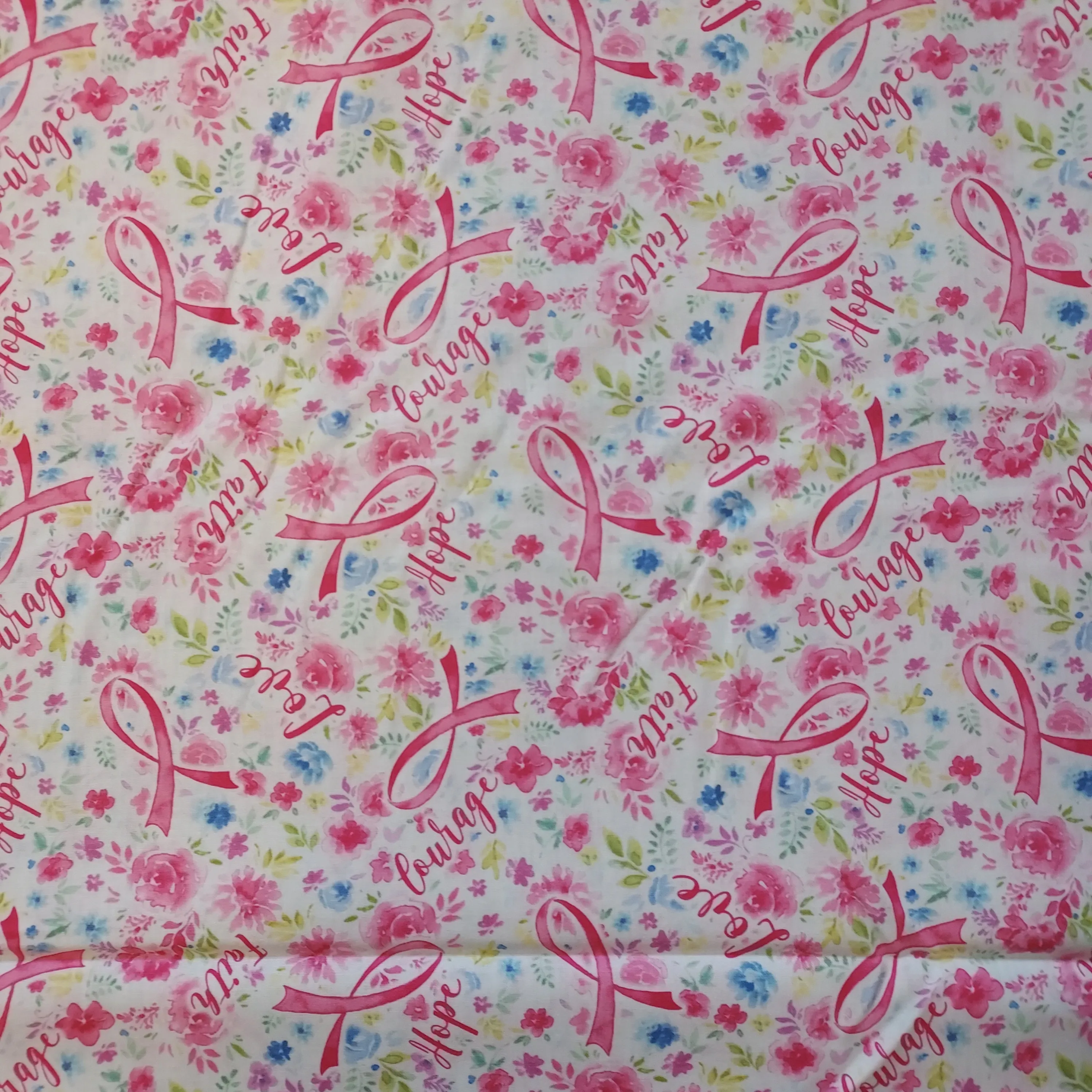 Timeless Treasures 'Think Pink' Pink Ribbons Flowers Cotton Fabric.