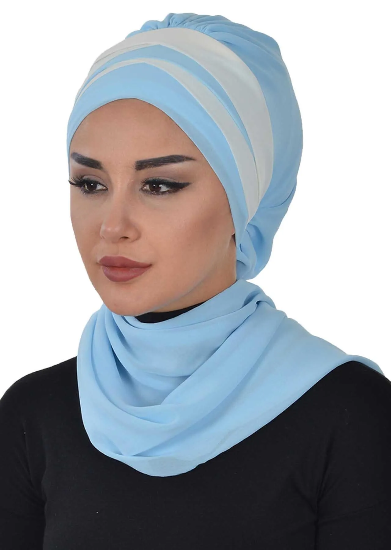 Two Colors Instant Turban Lightweight Multicolor Chiffon Scarf Head Turbans For Women Headwear Stylish Elegant Design,HT-52