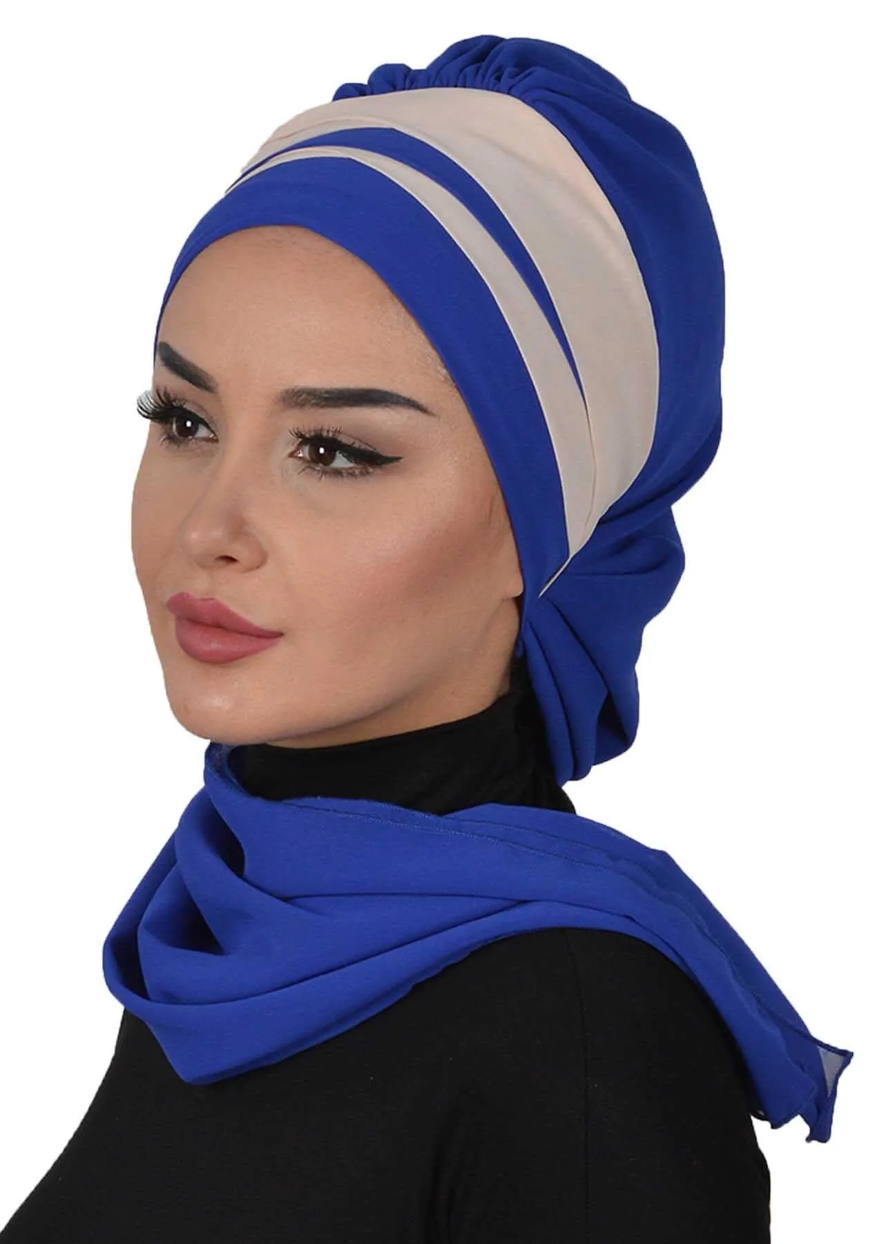 Two Colors Instant Turban Lightweight Multicolor Chiffon Scarf Head Turbans For Women Headwear Stylish Elegant Design,HT-52