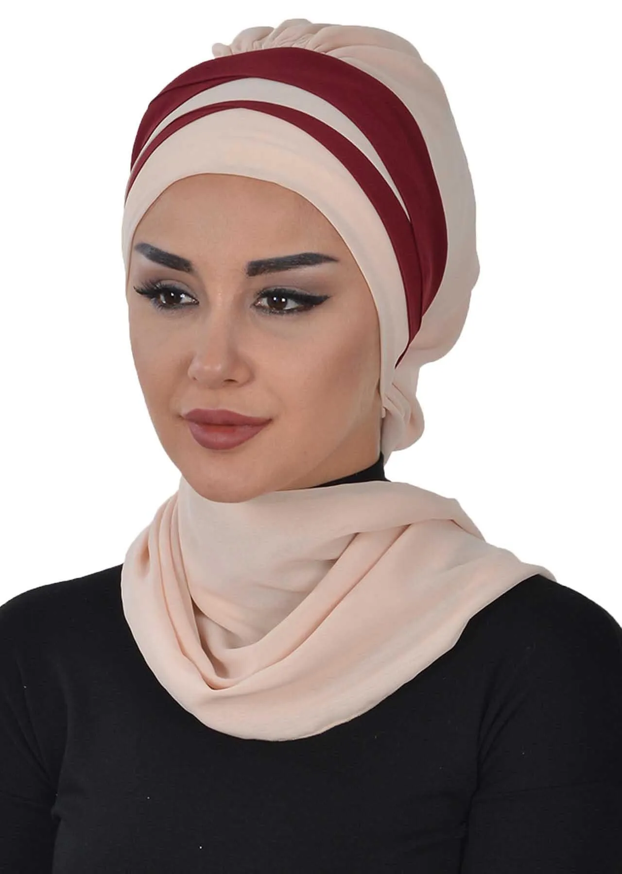 Two Colors Instant Turban Lightweight Multicolor Chiffon Scarf Head Turbans For Women Headwear Stylish Elegant Design,HT-52