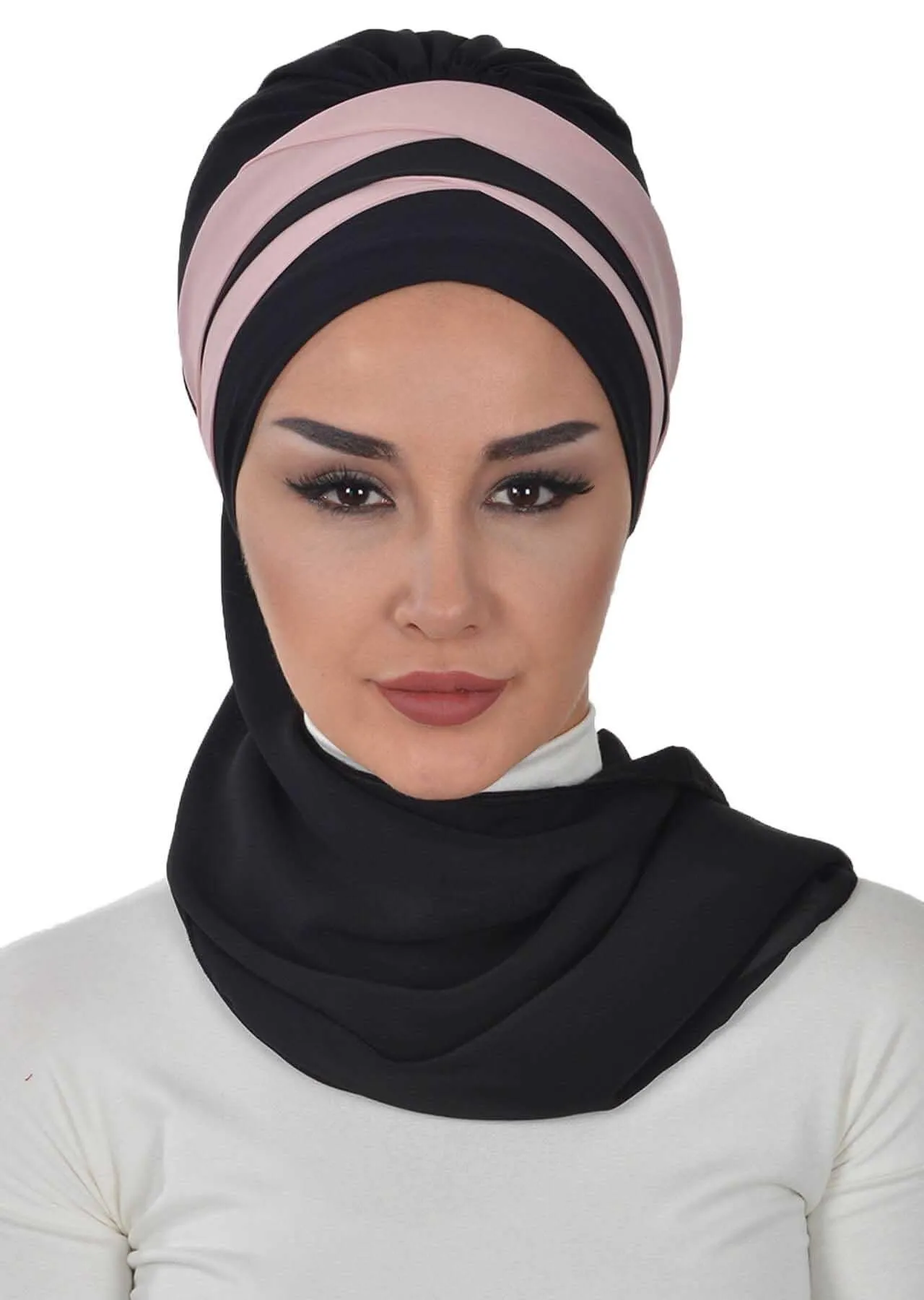 Two Colors Instant Turban Lightweight Multicolor Chiffon Scarf Head Turbans For Women Headwear Stylish Elegant Design,HT-52